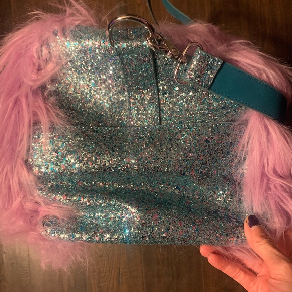 Dolls Kill Pink and Blue Furry Travel Bag - Picture 5 of 6